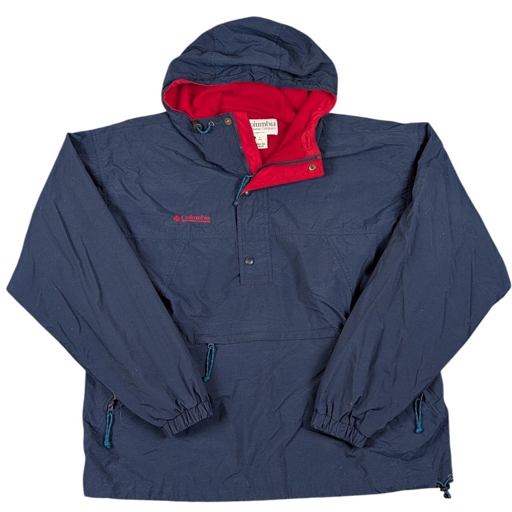 Columbia Mens Large Navy Blue Anorak Windbreaker Fleece Lined Jacket XM 5023
